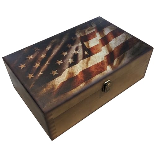 Rustic Flag Wooden Keepsake Box, Large Memory Box for Keepsakes, Decorative Storage Box for Memories, Jewelry, & Photos, Memorial Boxes for Men & Women - color: Rustic Flag