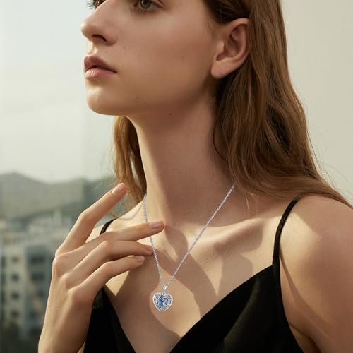 Locket Necklace for Women 925 Sterling Silver Celtic Locket Pendant Necklace Moonstone/Turquoise/Black Agate Heart Shaped Locket Necklace Jewelry Gifts for Women - style: Filigree with Swarovski Crystal