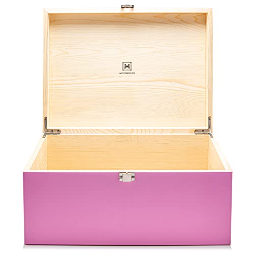 Large Memory Box For Keepsakes - Decorative Boxes With Hinged Lids, Pink Wooden Storage Box - color: Pink