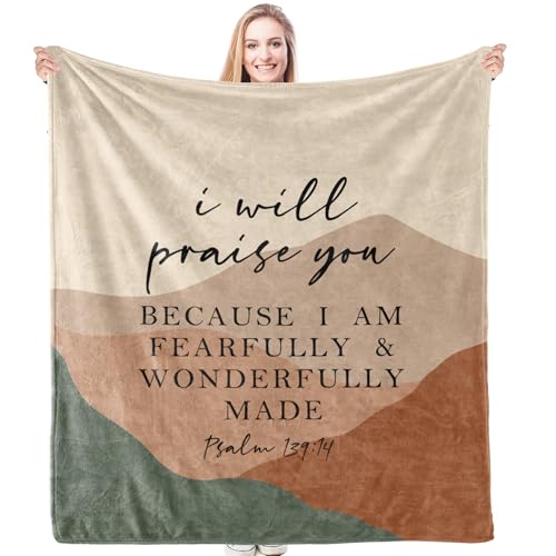 HIWX Christian Blanket, Religious Christian Gifts for Women, Faith Based Gifts, Psalm 139:14 Bible Verse Boho Throw Blanket for Couch Bed Sofa Living Room Bedroom Decor, 50x60 Inches - color: Mountain, size: 50“L x 60”W