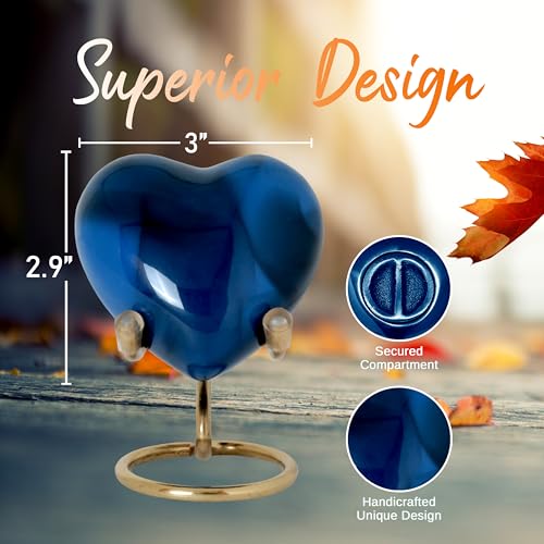 Heart Urn with Stand & Box Keepsake Urn for Human Ashes Mini Cremation Urn for Men & Women (Blue) - color: Blue