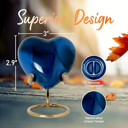 Heart Urn with Stand & Box Keepsake Urn for Human Ashes Mini Cremation Urn for Men & Women (Blue) - color: Blue