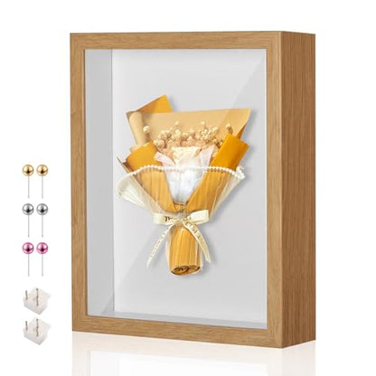 8x10 Shadow Box Frame with Thickened Acrylic Panel & Pins - color: Wood Color+foam Back+foam Packaging, size: 8x10