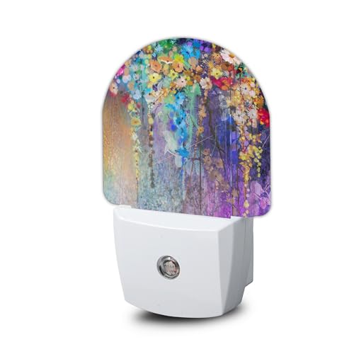 Ivy Spring Flower Night Light, Purple Night Light Plug into Wall with Dusk to Dawn Sensor, LED Lamp Energy Saving Lights for Men Women Boys Girls,Lamp for Bedroom Bathroom Hallway - color: Purple Ivy Spring Flower