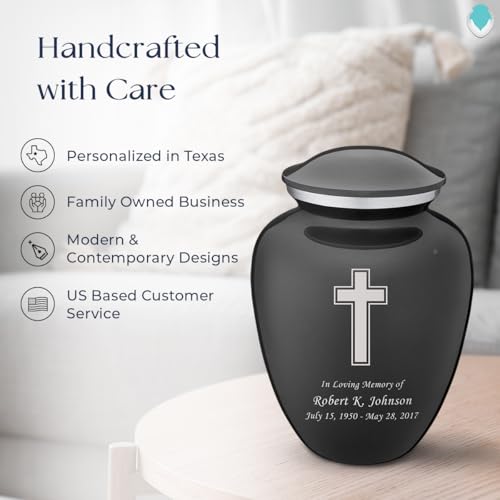 Adult Personalized Simple Cross Cremation Urns for Human Ashes I Large Charcoal Funeral Urn for Men and Women I 200 lbs - color: Carcoal Black