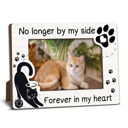 Cat Memorial Photo Frames Dog and Cat Loss Remembrance Gift Sympathy Keepsake for Pet Lovers Condolence Present for Pet Owner No Longer by my Side Forever in my Heart Picture Frames 4x6 Photo - YY008 - color: white cat03