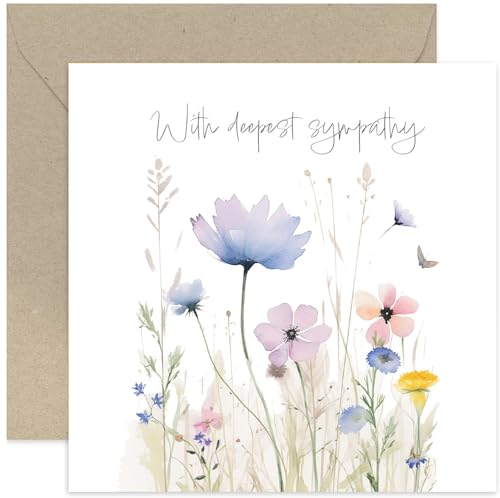 Old English Co. 'With Deepest Sympathy' Condolences Greeting Card for Loved Ones - Watercolour Flower Meadow Butterfly Sympathy Card - Thinking of You Card for Men and Women | Blank Inside Envelope