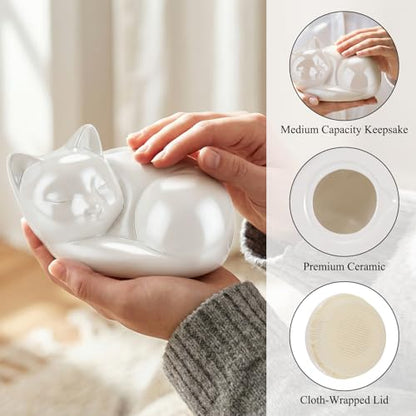 abooxiu Pet Urn for Cats Small Urn for Pet Ashes Sleeping Kitty Cat Urns for Ashes Pet Cremation Keepsake Funeral Urns Ceramic Mini Urns for Ashes Pet Memorial Sympathy Gifts for Loss of Cats