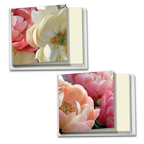 The Best Card Company - 12 Sympathy Note Cards with Envelopes - Loving Flower Bereavement (2 Designs, 6 Each) - Peony Passion MQ4606SMG-B6x2 - style: Peony Passion