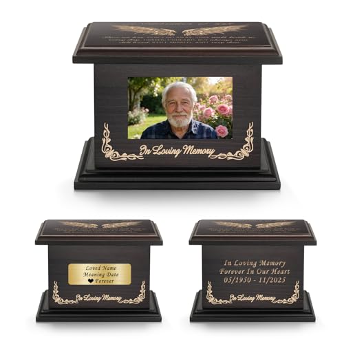 SOITIS Engraving Cremation Urns for Human Ashes 3.94 Inches Small Urn for Human Ashes Keepsake Wooden Box Funeral Mini Casket for Ashes Burial Urn for Women Men Memorial Small Urns Box - color: Wings-custom