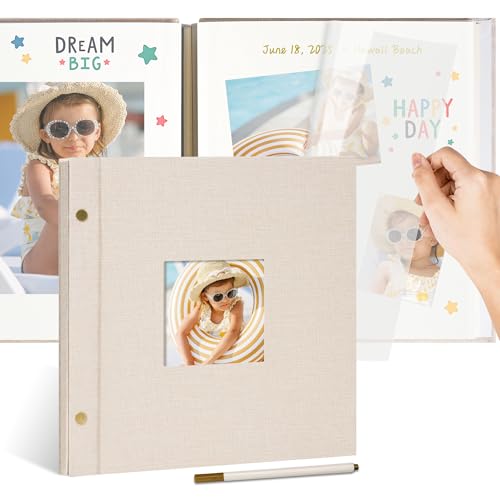 Linen Self Adhesive Photo Album 10x10 40 Pages Beige | Window cover, Small Scrapbook album, 2x3 4x6 5x7 photos, Wedding, Anniversary, Family events - color: Beige, size: 40 Pages (20 Sheets), 10 x 10 Inch