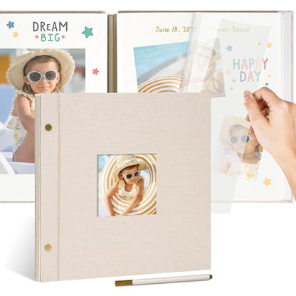 Linen Self Adhesive Photo Album 12x12 60 Pages Beige | Window cover, Scrapbook album, 4x6 5x7 8x10 photos, Wedding, Family moments - color: Beige, size: 60 Pages (30 Sheets), 12 x 12 Inch