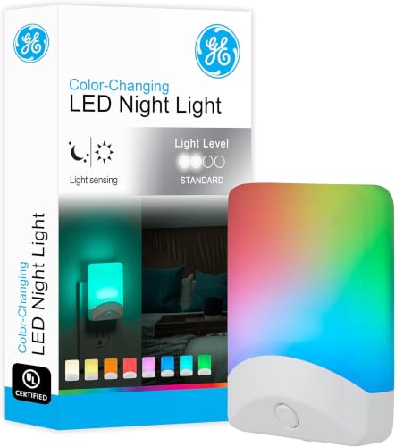 GE Color Changing LED Night Light for Kids, Dusk to Dawn Sensor, Home Decor Apartment Essentials, Wall Lights for Bedroom, Ambient Lighting, Nightlights Plug in, 34693 (Pack of 8) - size: 8 Pack