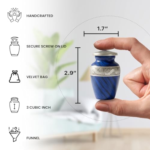 Eternal Blue Small Urns for Human Ashes – Adult Female & Male Memorial Includes 1 Keepsake Urn - color: Eternal Blue Single Mini Urn Set
