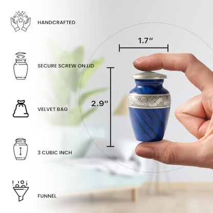 Eternal Blue Small Urns for Human Ashes – Adult Female & Male Memorial Includes 1 Keepsake Urn - color: Eternal Blue Single Mini Urn Set