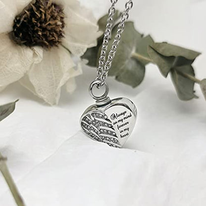 Guardian Angel Wings Cremation Jewelry for Ashes Heart Crystal Urn Necklaces for Ashes Memorial Keepsake Necklace Always on Mind Forever in My Heart - style: Nana