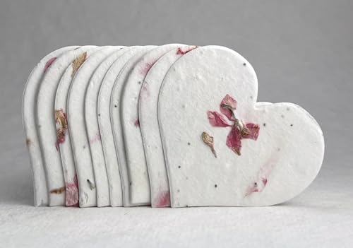 Of The Earth Handmade Paper - Wildflower Seed Paper Large Hearts - Recycled Flower Petals - Bulk Set of 100 (24s Pink Petal) - color: 24s Pink Petal