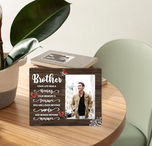 Brother Memorial Wooden Picture Frame, In Loving Memory Remembrance Photo Frame Gifts for Brother, Bereavement Sympathy Wooden Frame for Loss of Brother, 4x6 inch Photo - style: Brother Remembrance Memorial