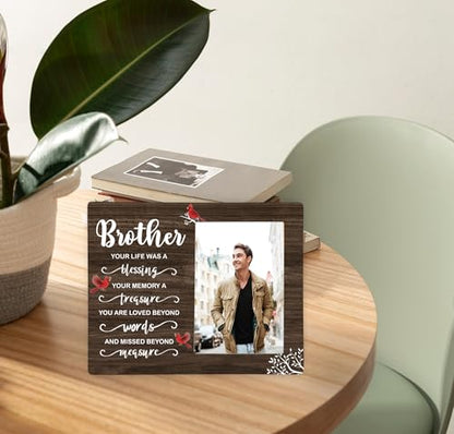 Brother Memorial Wooden Picture Frame, In Loving Memory Remembrance Photo Frame Gifts for Brother, Bereavement Sympathy Wooden Frame for Loss of Brother, 4x6 inch Photo - style: Brother Remembrance Memorial