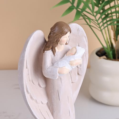 orenm Guardian Angel Statue - Holding Baby Angel Figurines,Angel's Embrace - for New Mom, Baptism, or Miscarriage Gifts,Hand-Painted Resin Memorial Figure,Sympathy Angel Figurine,Godmother Keepsake