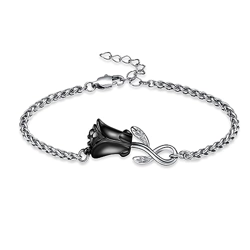 Rose Flower Ashes Bracelet for Women Cremation Memorial Jewelry - color: Black
