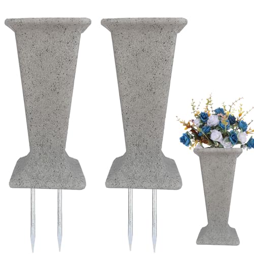Cemetery Vase for Grave Headstones with Metal Spike Flowers Fake Floral Holder for Atificial Outdoor Tombstone Decorations Markers memorials Sympathy for Loss of Loved Ones (2) - color: Crystal White