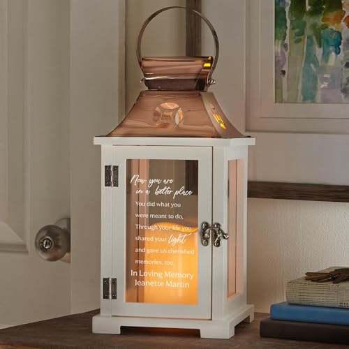 Let's Make Memories Personalized Memorial Lantern - Sympathy - Condolences - LED Candle - Automatic Timer - Wood/Stainless Steel - Copper Finish - in a Better Place - style: In A Better Place