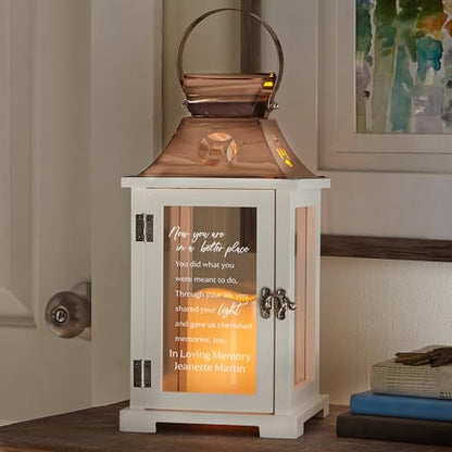 Let's Make Memories Personalized Memorial Lantern - Sympathy - Condolences - LED Candle - Automatic Timer - Wood/Stainless Steel - Copper Finish - in a Better Place - style: In A Better Place