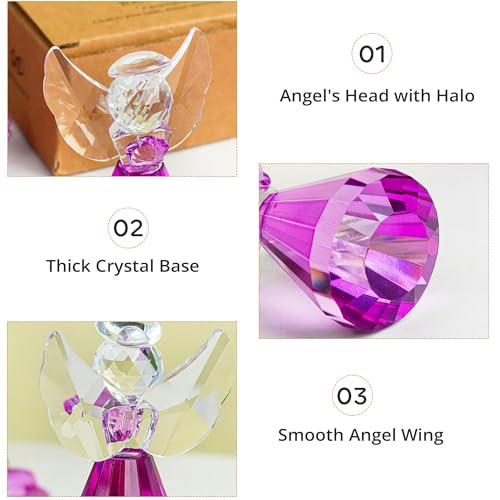 3'' Purple Crystal Guardian Angel Figurine Art Glass Angel Gifts For Women | Handmade Christmas Angel Statue Collectibles Ornaments,Christmas Thanksgiving Home Room Decor - style: Purple Angel
