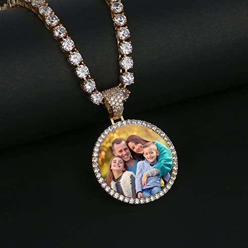YIMERAIRE Customized Picture Necklace Personalized Circle Chain - color: 00171 Text necklace with Gold Tennis chain