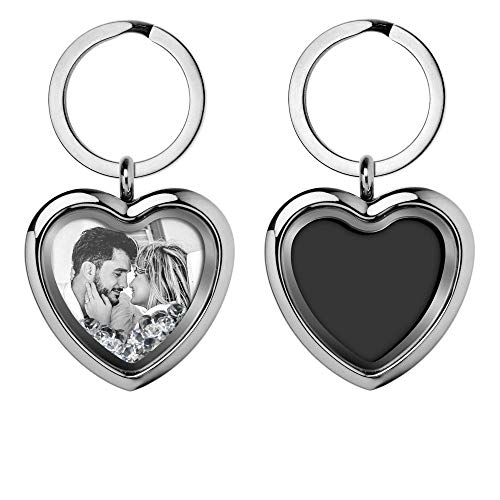 Custom Photo Text Engraved Heart Floating Living Locket Crystal Pendant Keychain - color: Clear - 1 Photo Engraving