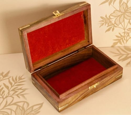 India House-Smooth Finishing Wooden Box Keepsake Jewelry Organizer &Storage (Design 11) - color: Brown
