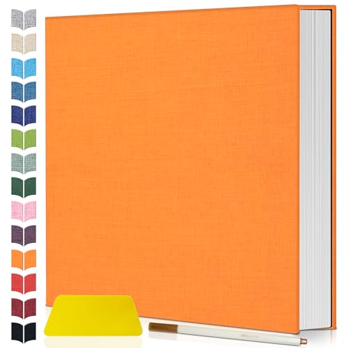 Artfeel Photo Album Self Adhesive Scrapbook,Large Photo Book for 4x6,5x7,8x10 Pictures,DIY Album for Baby Wedding Family Travel Birthday,with Metallic Pen and Scraper - color: Orange, size: 11.5"x10.6"40pages