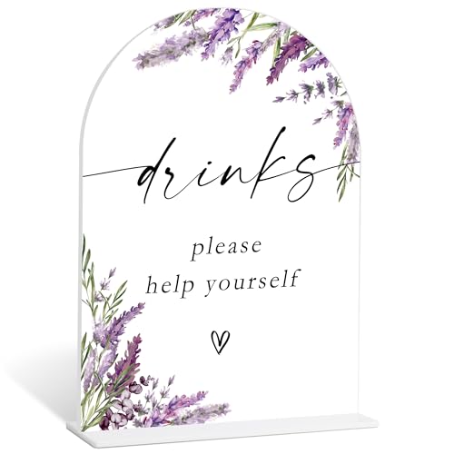 Drink Signs for Party, Lavender Help Yourself Sign, Wedding Centerpieces for Tables, Engagement Party Decor, Acrylic Table Signs with Base for Wedding Reception and Bridal Party Decor, W - color: Drink Signs for Party-23