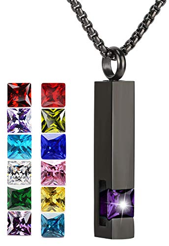YOUFENG Urn Necklaces for Ashes Birthstone Cube Urns for Human Ashes Memorial Cremation Urn Locket Keepsake Ashes Jewelry - style: February