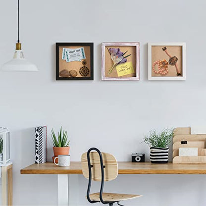 TJ.MOREE Small Shadow Box Frame 5 x 5 Shadowbox Display Case Wooden Picture Frame with Glass Wedding Memorabilia Medals Photos for Wall and Tabletop - White