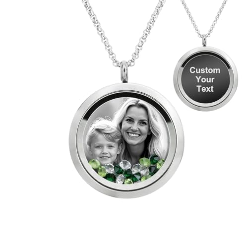 Laser Engraved Personalized Photo & Text Message Floating Locket Crystals Necklace Pendant Handmade Love Note Anniversary Wedding Birthday Gift - style: Green - Photo + Message Engraving