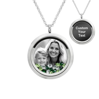Laser Engraved Personalized Photo & Text Message Floating Locket Crystals Necklace Pendant Handmade Love Note Anniversary Wedding Birthday Gift - style: Green - Photo + Message Engraving