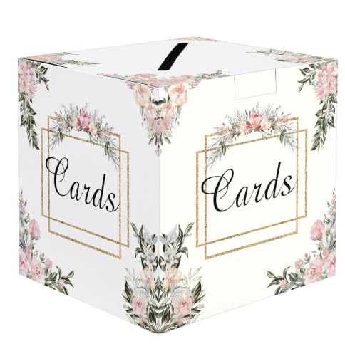 SietDESEO Pink Floral Card Box with Slot Money Gift Card Box Holder for Party Wedding Reception Birthday Bridal Shower Baby Shower Diaper Raffle Box - color: Pink Floral Card Box, size: 7.8 X 7.8 X 7.8 INCH