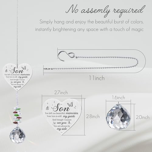 Memorial Crystal Suncatcher,Memorial Gifts for Loss of Son,Loss of Son Sympathy Gifts,Hanging Crystals Ornament for Window Rainbow Maker Prisms Home Decor Gift - style: Son