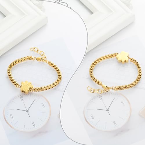 XSMZB Cremation Bracelet for Ashes - Paw Print Cremation Jewelry Pet Dog Cat Stainless Steel Keepsake Memorial Urn Bangle - color: A-Gold