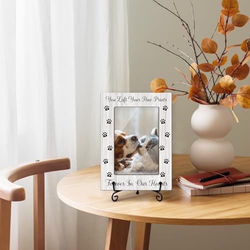 Pet Memorial Frame - Your Paw Prints Forever, Wooden Picture Frame Gift - 4x6 Stand - Vertical for Tabletop