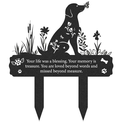 Rngmsi Dog Grave Marker 12 X 14.5 Inches Pet Memorial Garden Black Silhouette - style: Dog and Butterfy