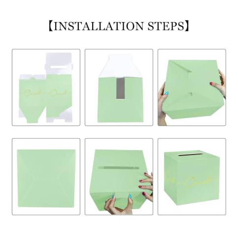 HEIPINIUYE Sage Green Wedding Card Box with Gold Foil 9.8" x 9.8" Green Large Gift Card Box for Party Wedding Reception Graduation Birthday Baby Shower Cardboard Raffle Envelope Box with Slot - color: Sage Green Card Box with Gold Foil