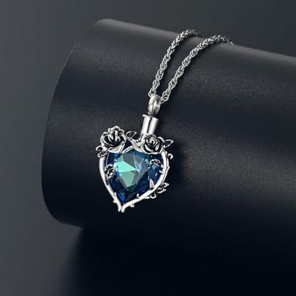 shajwo Cremation Jewelry Rose Flower Heart Urn Necklaces for Ashes for Women Memorial Human Ashes Pendant - color: Blue