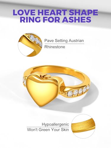 Richsteel Stainless Steel Heart/Claddagh Cremation Urn Ring for Ashes - color: 02-Gold-Heart