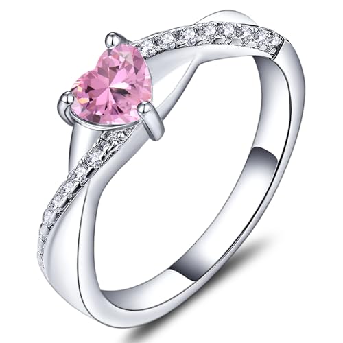 YL 925 Sterling Silver Engagement Rings 5MM Heart Cut Birthstone Infinity Ring for Women-size5 - color: 10-pink tourmaline-Oct