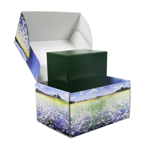 Meadow Themed TSA Approved Fly-Safe and Temporary Travel Cremation Urn Kit for Human Ashes - Airline and Mail Friendly - 200 Cubic Inch Capacity - Green Plastic Urn with Floral Mailing Box - color: Meadow