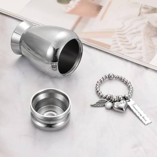 Small Urns for Dad 2.85 Inch Small Keepsake Urns with Cross Charm Mini Cremation Urns for Ashes Stainless Steel Memorial Ashes Keepsake-Forever in My Heart