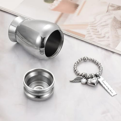 Small Urns for Dad 2.85 Inch Small Keepsake Urns with Cross Charm Mini Cremation Urns for Ashes Stainless Steel Memorial Ashes Keepsake-Forever in My Heart